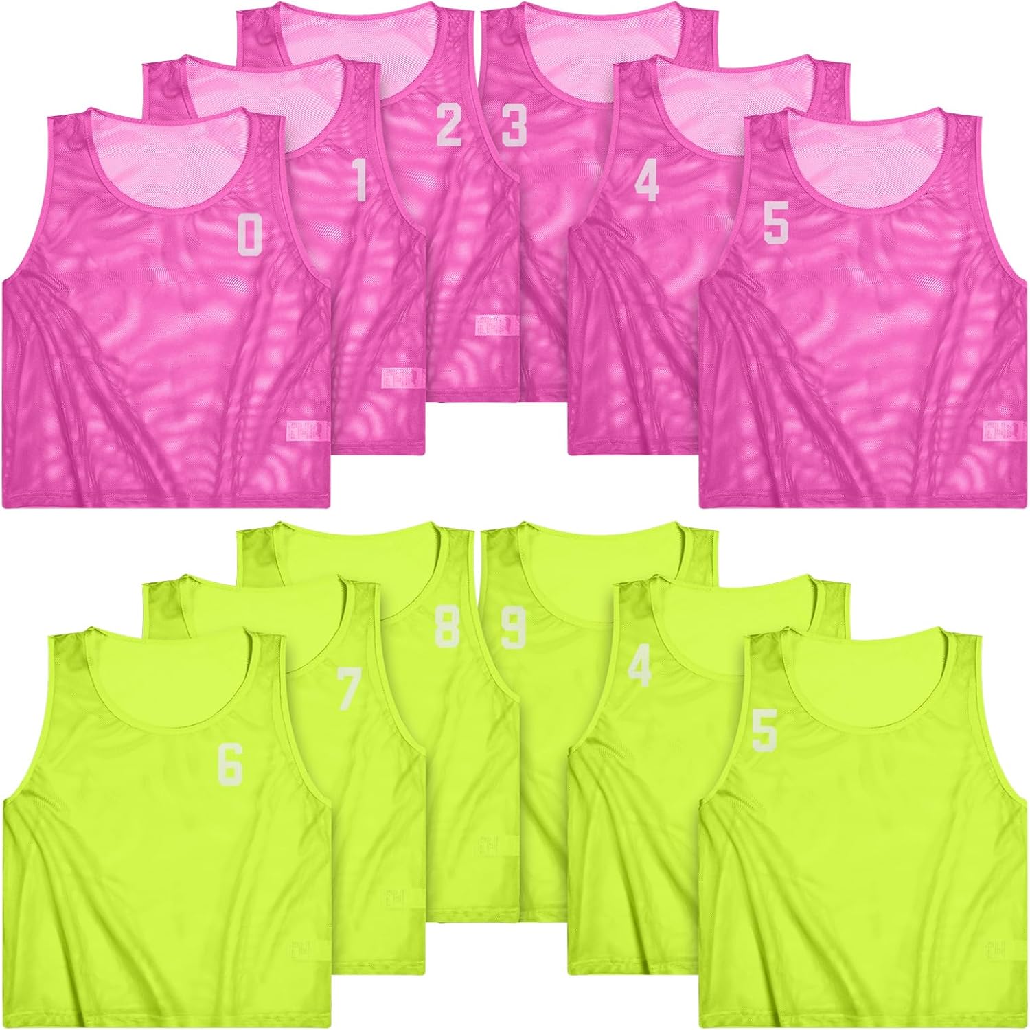 Boyiee Pinnies Scrimmage Vests, Nylon Mesh Team Practice Jersey Youth Pinnies for Sports Basketball Soccer Football 6-12 Years Fluorescent Green, Pink 12