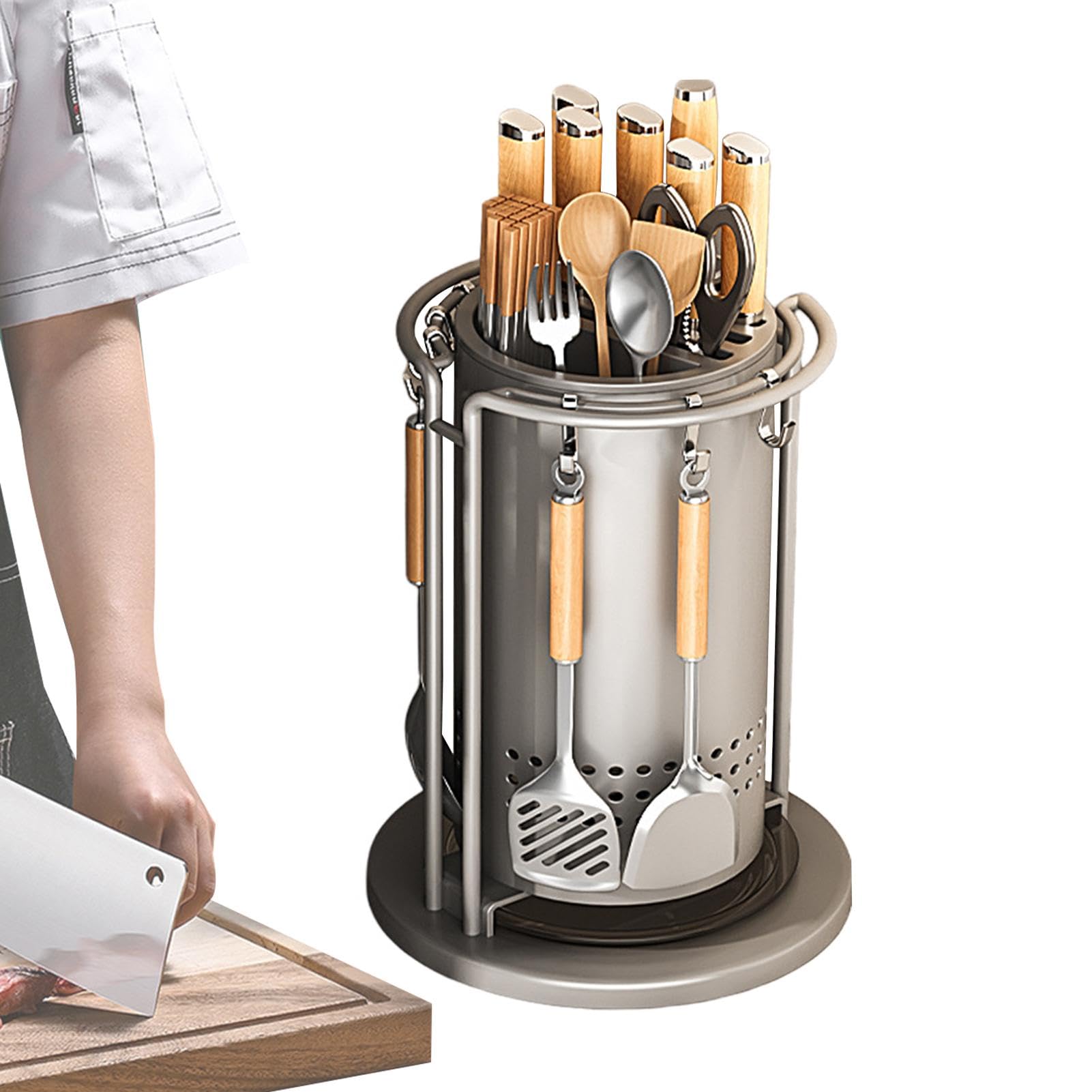 Support pour ustensiles de cuisine | Organiseur d'ustensiles de cuisine | Support rotatif à 360 ° compact et durable - Support de cuisine pratique pour spatules, baguettes, coupe-fruits | Support rotatif à 360 ° compact et durable - Support de cuisine pra