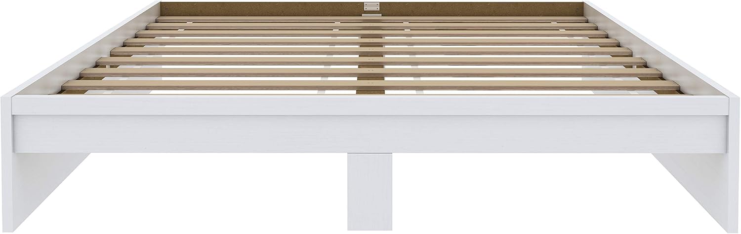 Amazon Basics Platform Bed with Under-Bed Storage Space - King, White