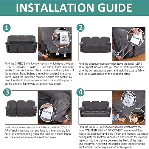 Miniatura 9 de Bumdouy 7 fundas para sofá reclinable seccional en forma de L, fundas elásticas de terciopelo para sofá reclinable de 5 asientos, para sofá