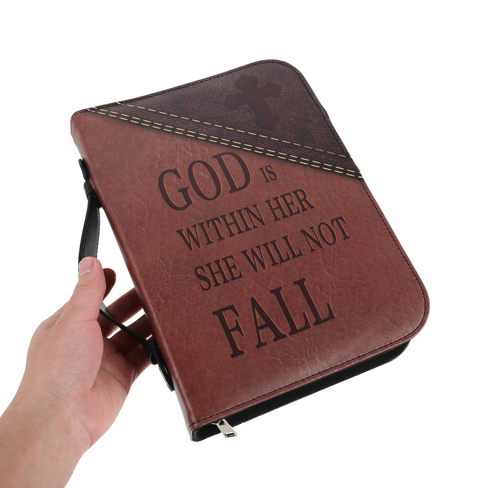 Estuche Protector Biblia Grande con Asa y Bolsillos Múltiples, Funda Resistente al Agua de Pu para Estudio Escrituras y Uso Iglesia