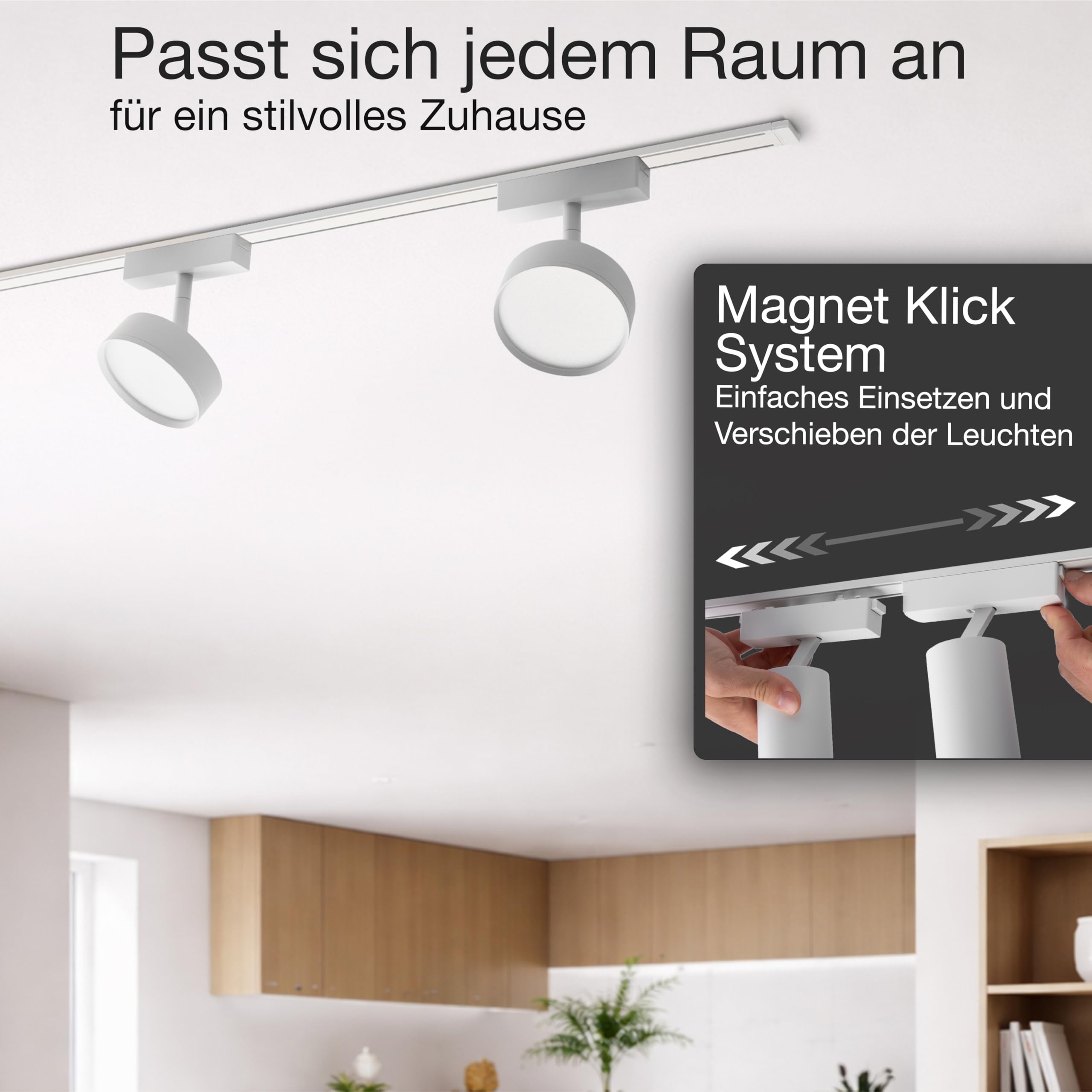 150° LED Strahler für Schienensystem – Zigbee dimmbar – 9W Deckenstrahler für Wohnzimmer, Küche, Esszimmer – moderne Deckenleuchte – Lichtschienensystem – Deckenlampe Weiß
