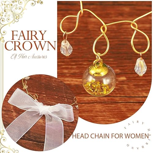 Miniatura 3 de Aukmla Diadema dorada con diamantes de imitación, cadena de pelo de boda, disfraz de Halloween, diadema de graduación, accesorios para el cabello