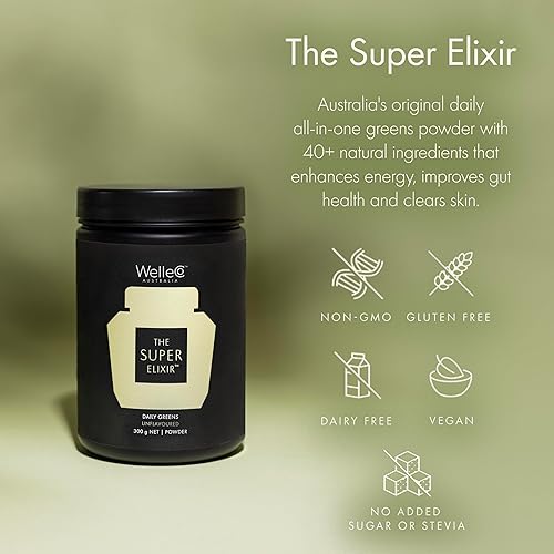 Miniatura 5 de WelleCo The Super Elixir, polvo de verduras diarias con probióticos, superalimentos y alimentos integrales, mezcla de bebidas sin sabor para la