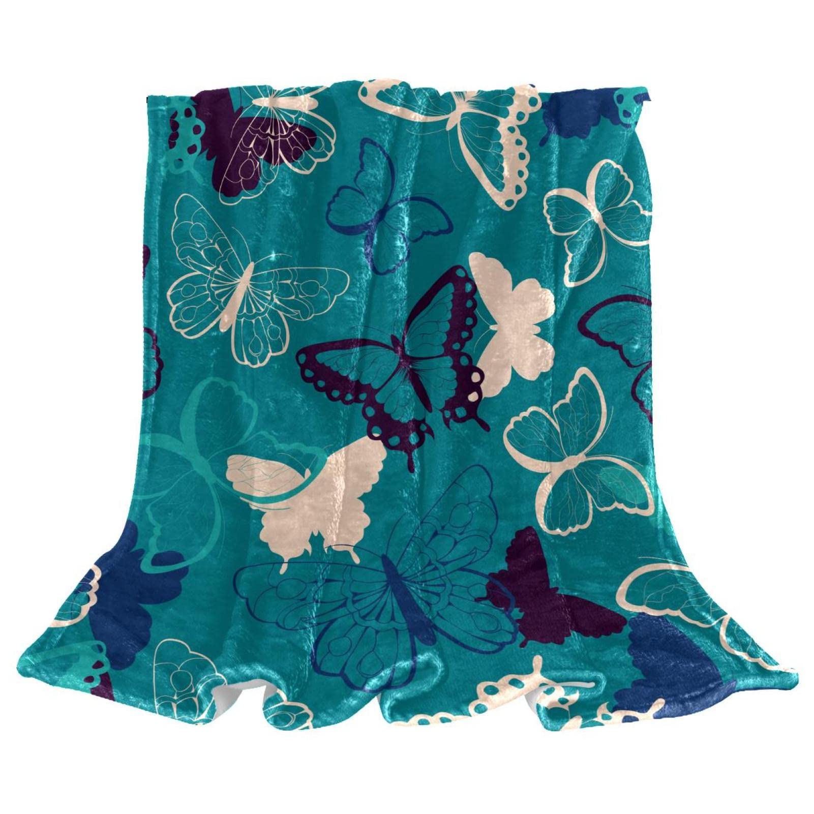 Couverture polaire de literie jeté de canapé design fleur de papillon turquoise