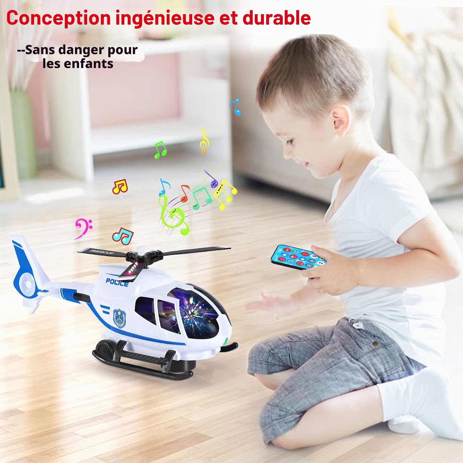 SHANNA Jeu pour VéHicule AéRien,Télécommande Infrarouge de Jouet hélicoptère, Avion Car Toy avec Ensemble Jouets éDucatifs pour VéHicules, avec Les lumières LED et la musiquepour Enfant (Blanche)