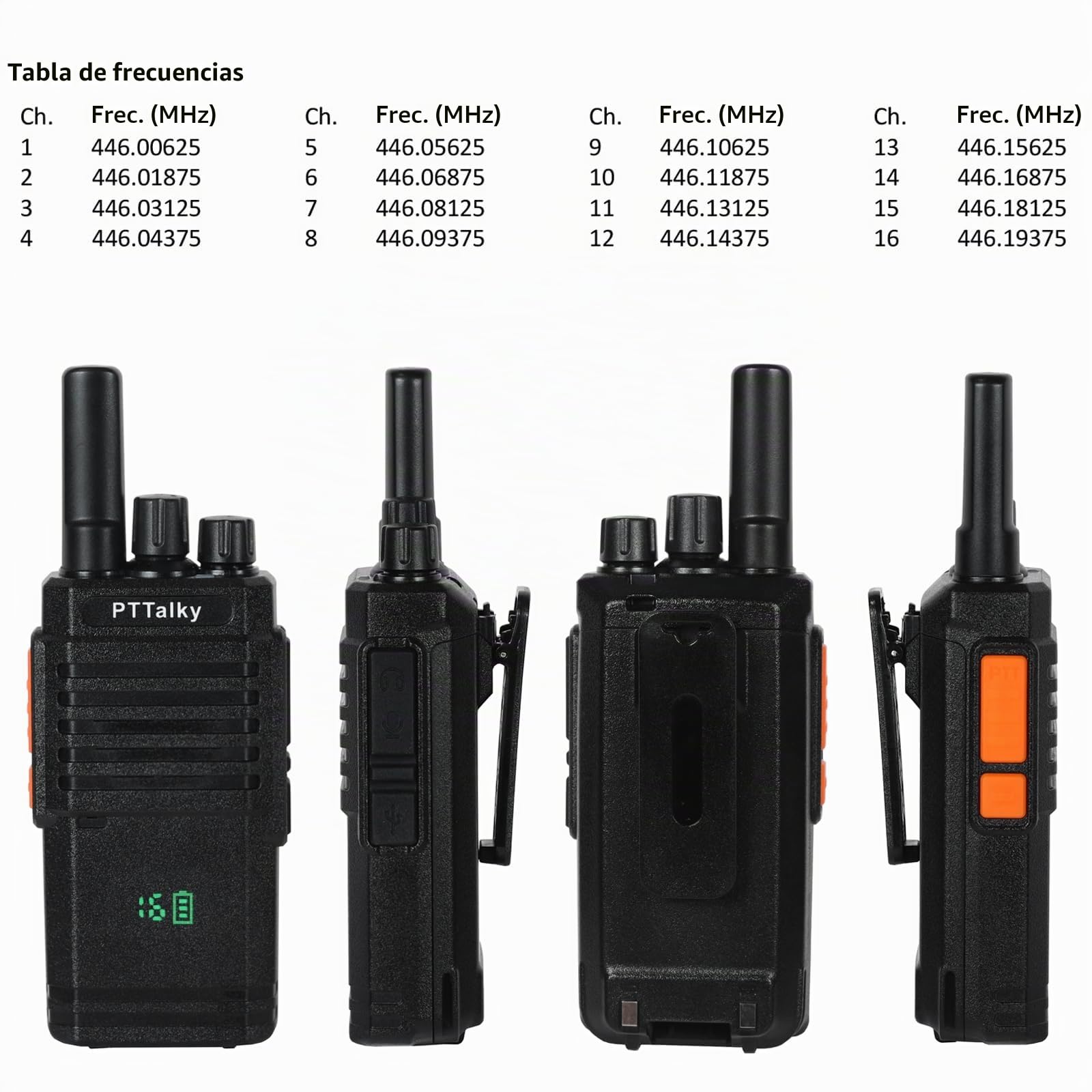 Walkie Talkie PTTalky PR2 Plus PMR446 sin Licencia Larga Distancia 4Pizaes | 16 Canales Walkie-Talkie de Larga Distancia con Pantalla,Soporta VOX, para Senderismo, Camping,Industria, Lagerhaus