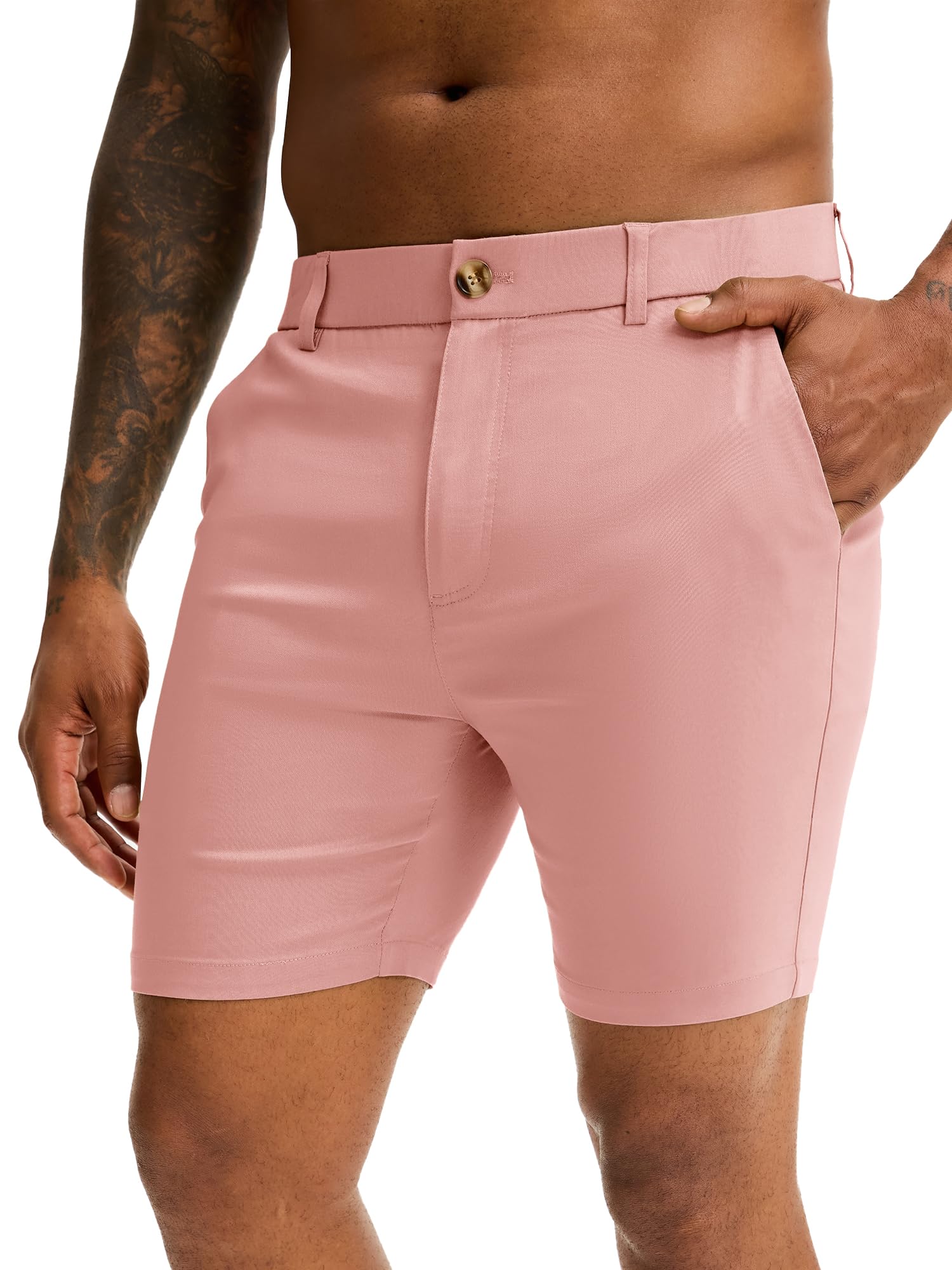 Comdecevis Mens Slim Fit 7 Inseam Chino Shorts - Stretch Skinny Dress Shorts for Work Casual