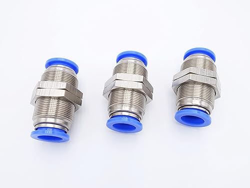 Empuje para conectar, tubo de 1/2 pulgada OD, conector de dos vías de unión de mamparo de aire neumático (paquete de 3)