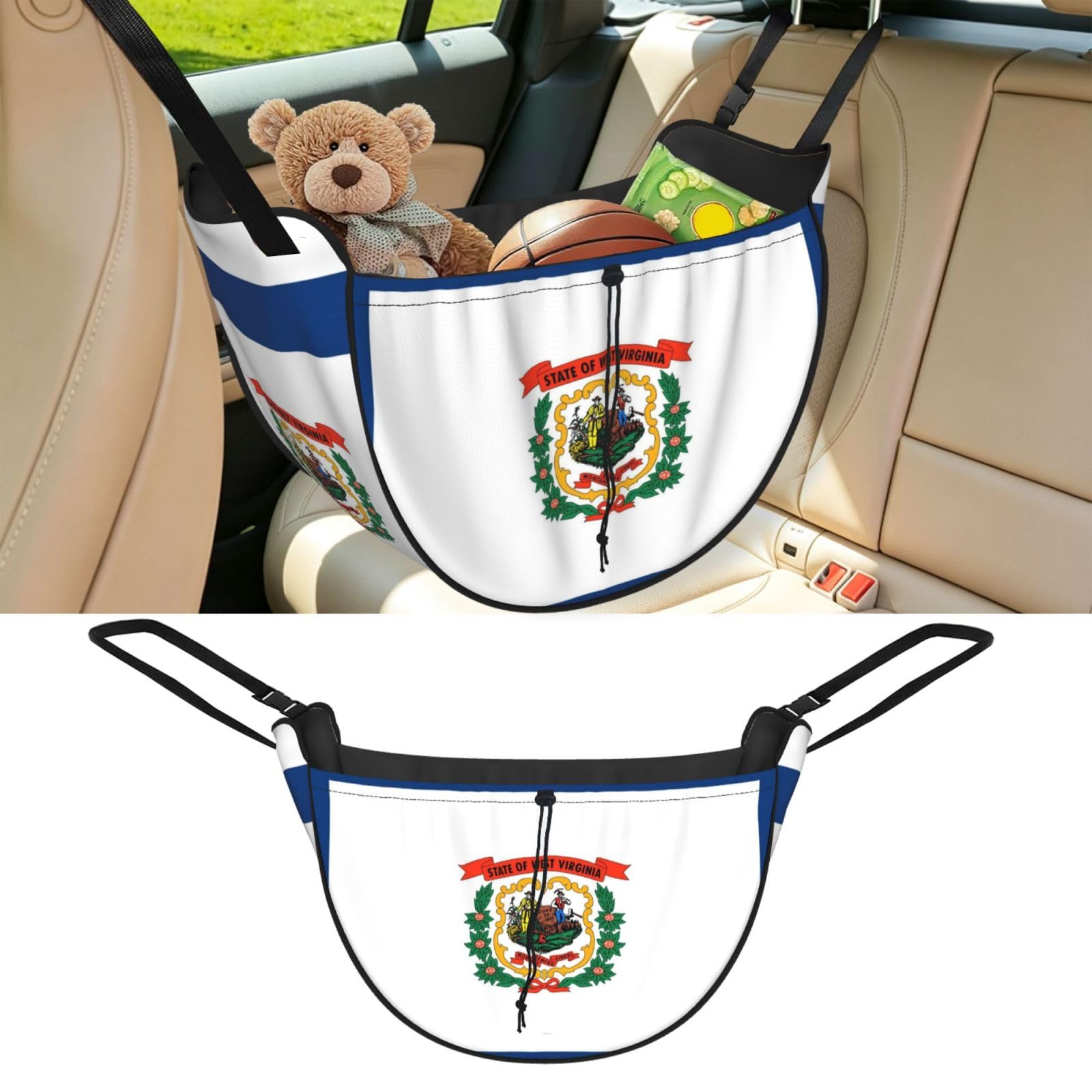 Cntdbu Black West Virginia State Flag Car Seat Organizer-Backseat Storage Bag For Travel