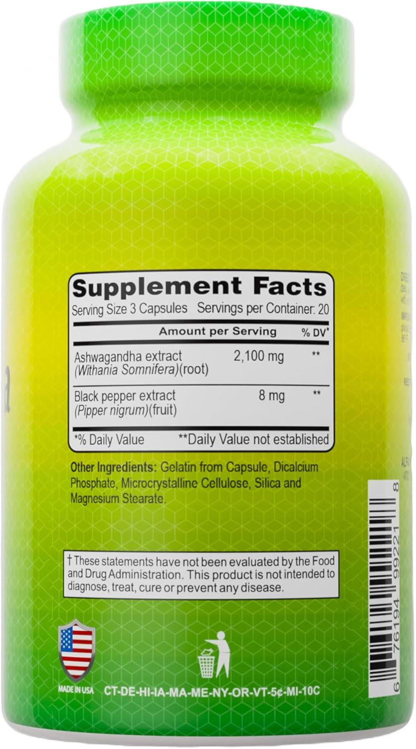 ALFA VITAMINS Ashwagandha Vitamin Supplement, 2,100 mg Pure Ashwagandha Root Powder & Extract, Supports Digestion, Immune System, Joint, Heart & Muscle Health, Gluten Free, Non GMO, 90 Capsules - Image 2