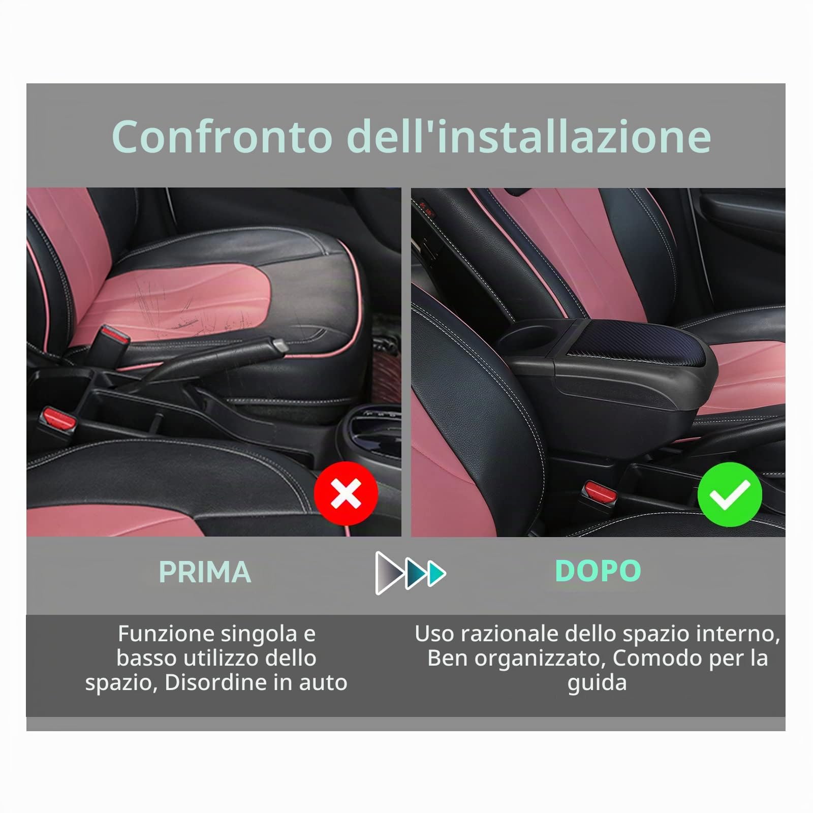 GAFAT V-W UP/Seat MII/Citigo 2013-2022 2023 - Braccioli per console centrale, con vano portaoggetti e portabicchieri (nero)