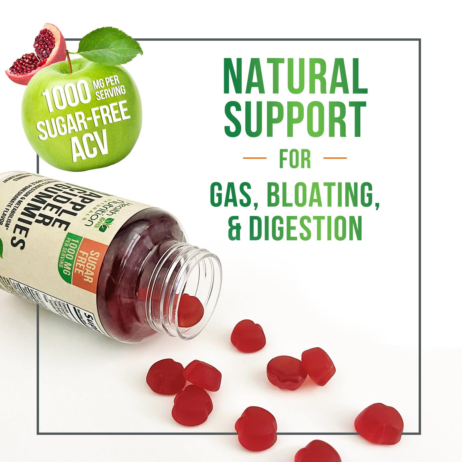 Apple Cider Vinegar Gummies 1000mg - Sugar Free - Max Strength ACV Gummy Vitamins with High Potency B12 & The Mother - Metabolism & Energy Support - Vegan Apple Cider Gummy Supplement - 60 Gummies — Amazon image 7