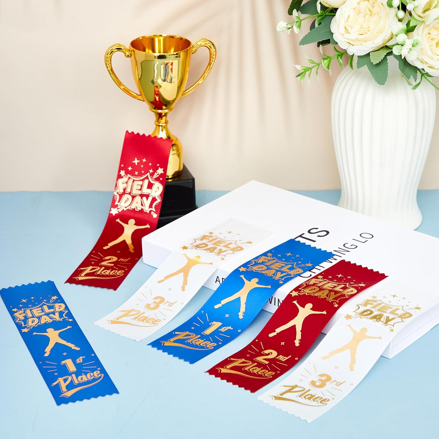 Tigeen 600 Pieces School Field Day Ribbons Award 1st, 2nd, 3rd Place Participation Ribbon Bookmark Style Prize Winner Recognition Ribbons for Medals Competition Sports Event Contests