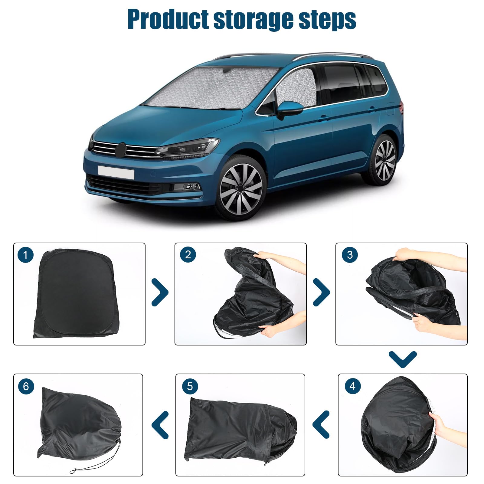 3PCS Sonnenschutz Auto Frontscheibe für VW Touran 5T 2016-2025 | Keine Saugnäpfe Erforderlich, Thermomatte Fahrerhaus Innen, Blockt UV-Strahlen, Privatsphäre und Effektiver Hitzeabwehr
