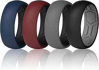 ThunderFit Men Breathable Air Grooves Silicone Wedding Ring Wedding Bands - 7 Rings / 4 Rings / 1 Ring - 8mm Width 2mm Thi...