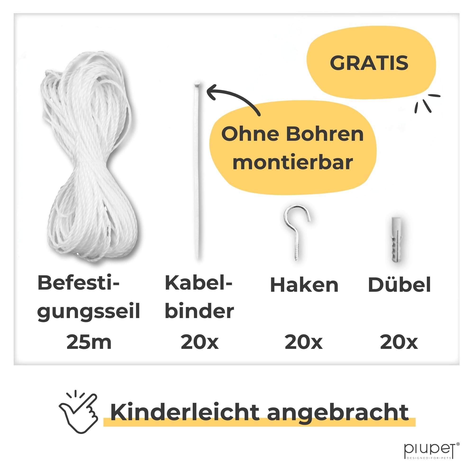 PiuPet® Katzennetz für Balkon I 8x3m I transparent I inklusive Montagematerial I Katzennetz | Katzenschutz Fenster I Katzen Balkonnetz I Ideal für uneingeschränkte Sicht