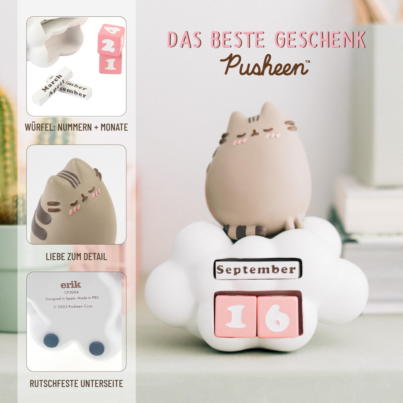 Grupo Erik Ewiger Kalender Pusheen Cat Figur - 3D Kalender Tischkalender zum Aufstellen Kawaii Deko - Dauerkalender Offizieller Pusheen Fanartikelt Büro Deko