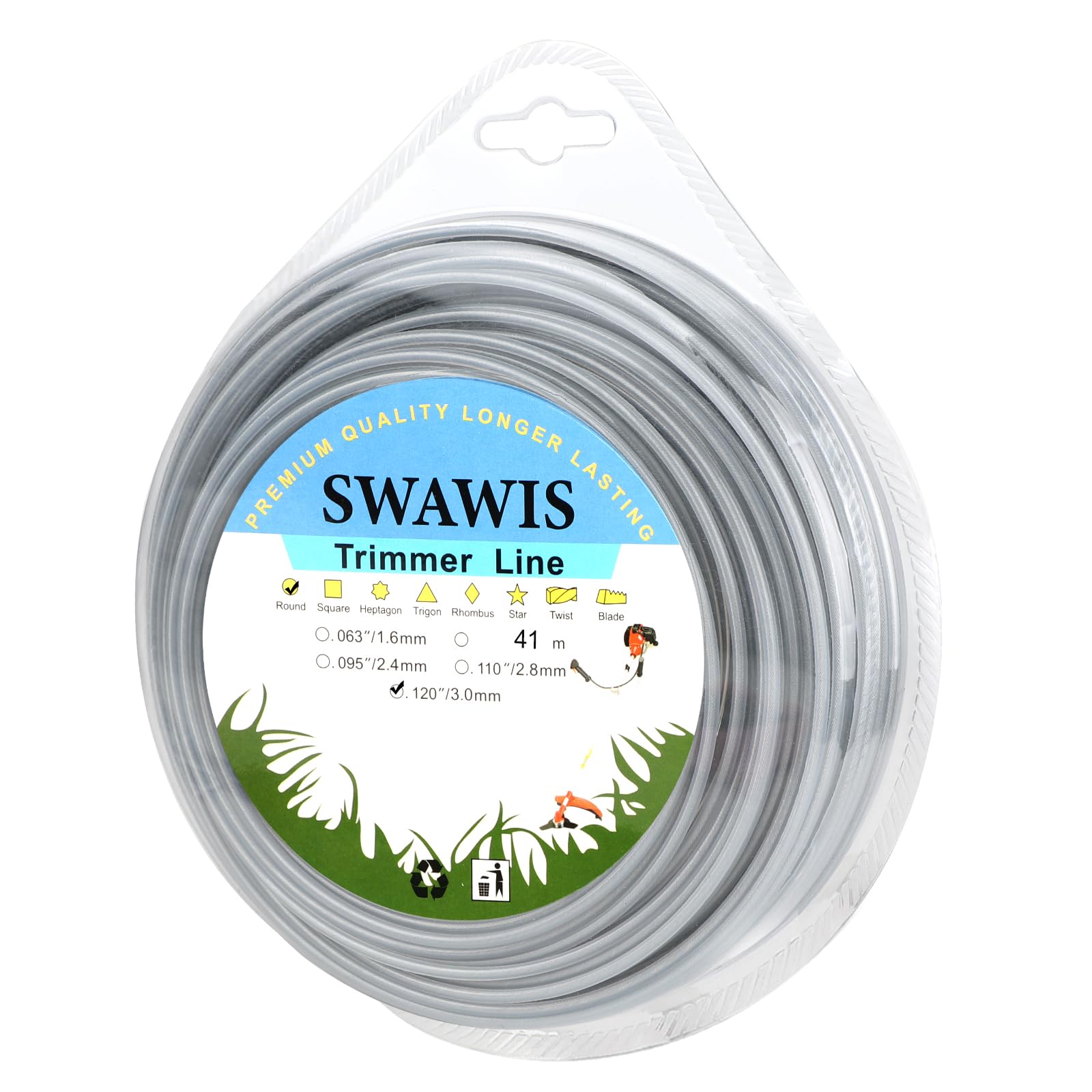 Hilo De Desbrozadora SWAWIS | 3 Mm X 41 M | Núcleo De Acero Y Cubierta De Nailon | Corte Potente Para Maleza Densa