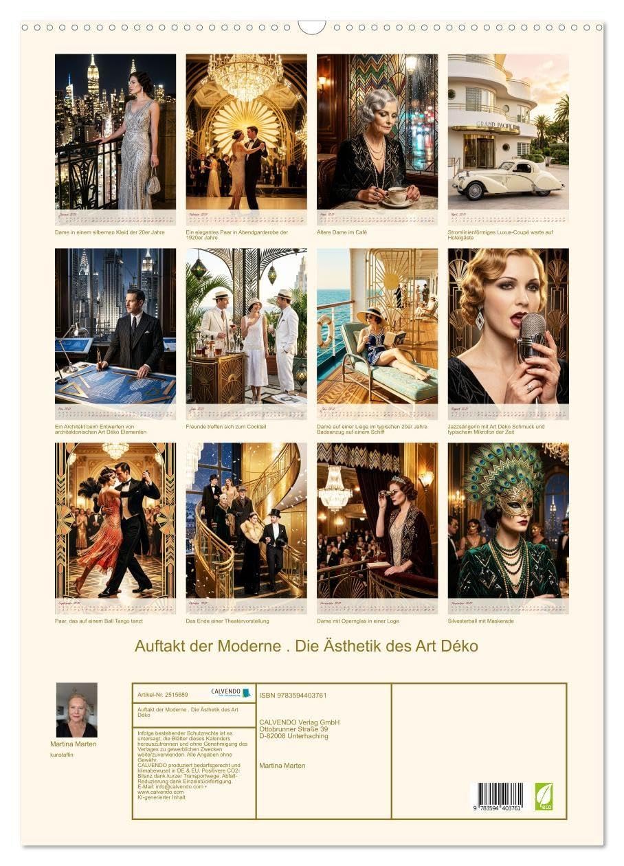 Auftakt der Moderne. Die Ästhetik des Art Déko (Wandkalender 2027 DIN A2 hoch), CALVENDO Monatskalender: Ein Jahr voller Glamour: Erleben Sie die ... Art-Déco-Motiven mit edlen Goldakzenten.