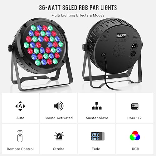 Miniatura 3 de OPPSK 36 luces LED Par de 4 unidades  36 W RGB luces par de escenario con sonido activado automático reproducción remota y DMX controlado luz