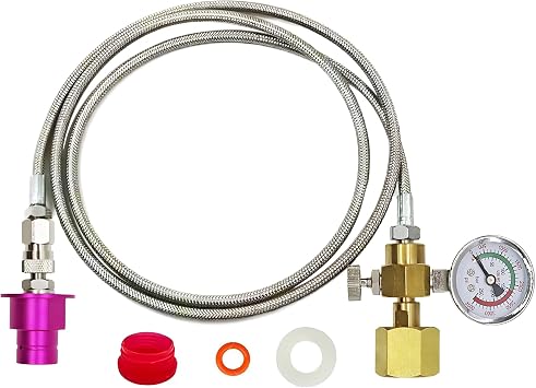 CO2 Tank CO2 Cylinder Quick Connect Adapter Hose with 3500psi Pressure Gauge, CGA320 to TR21-4, Compatible with Duo/Art/Terra/Gaia/AQUA FIZZ Pink Cylinder Soda Water Machine 60in