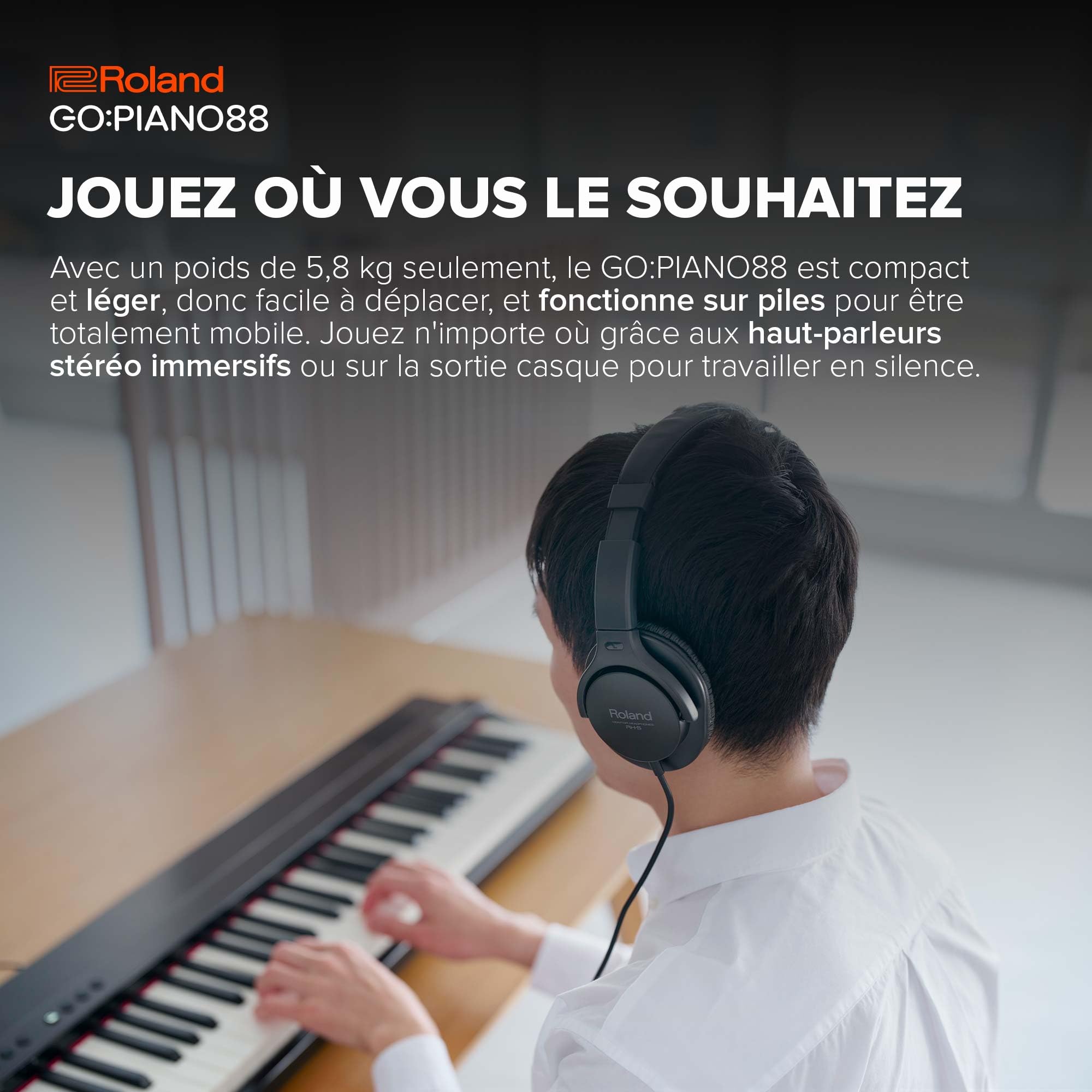 Roland GO:PIANO88 | Piano numérique portable 88 touches | Performances premium | Léger | Fonctions d’apprentissage puissantes | Piles | Bluetooth & MIDI