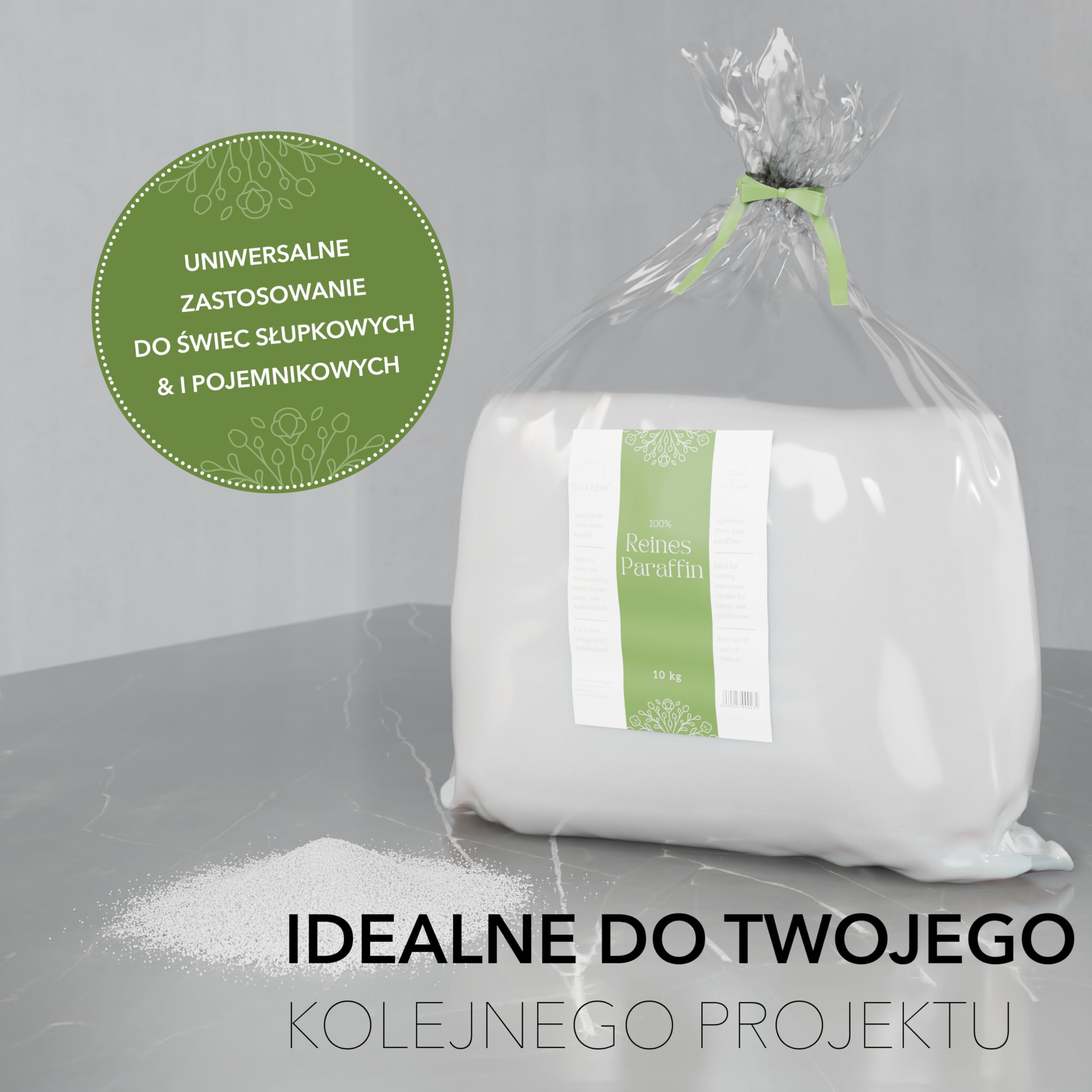 BwLights - Wysokiej jakości wosk parafinowy w różnych rozmiarach w kolorze białym | Granulki woskowe do topienia i tworzenia własnych świec | 100% parafiny (5kg)