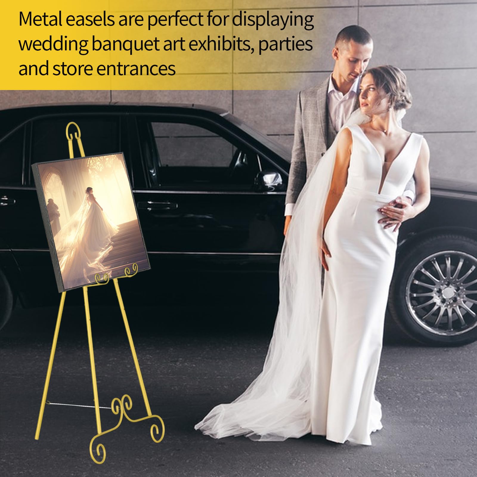 Metall Poster Staffelei,Künstler Staffelei Stand,Verstellbares Stativ Tisch Kunst Leinwand Malerei Display,Goldene Vintage-Schriftrolle Boden Staffeleien für Innen Außen Hochzeitsschild,Poster,Malerei