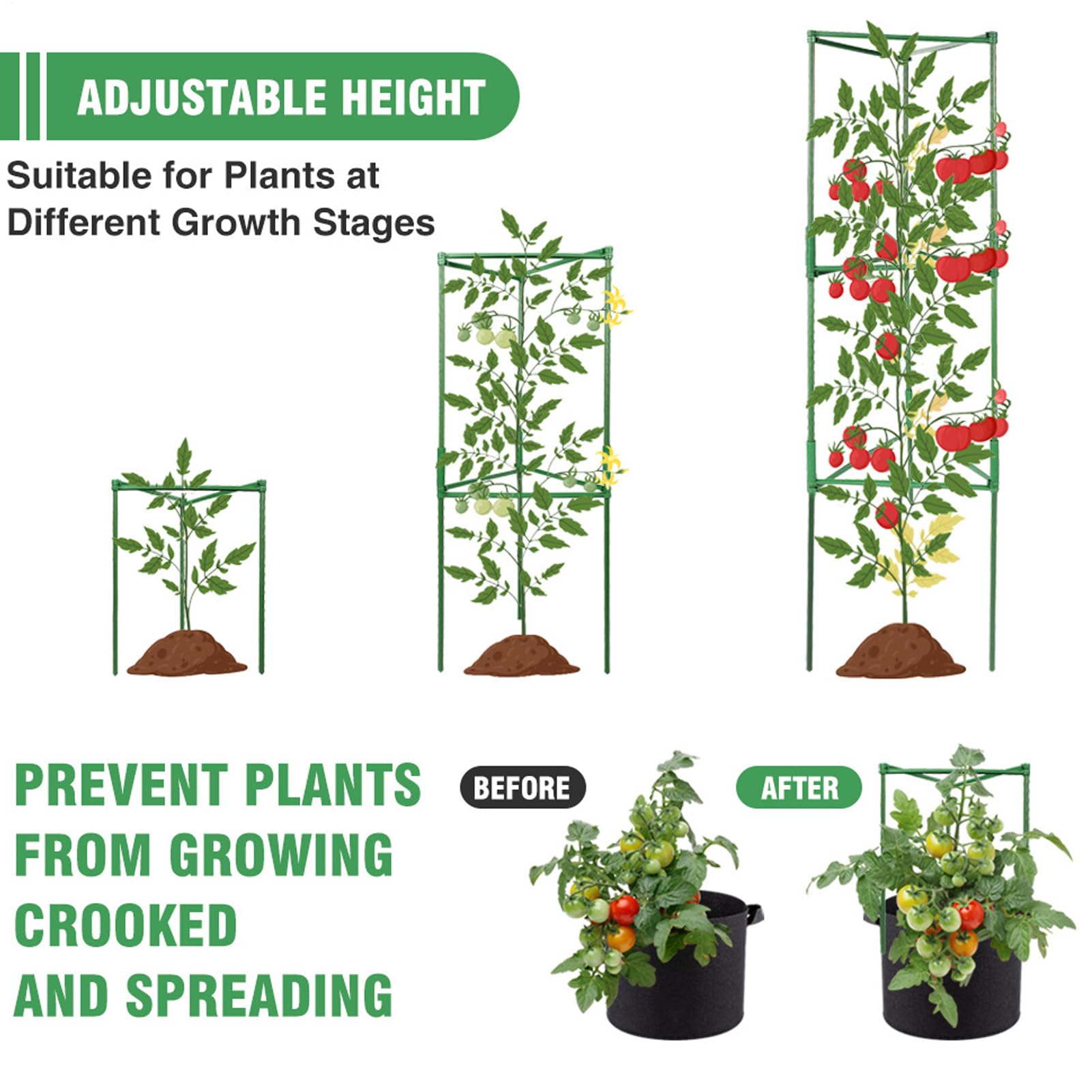 Gabbie per pomodori da giardino, supporto per piante rampicanti, con sacchetti | Gabbie regolabili di cetrioli per cetriolo ebraico traliccio su balcone, patio, giardino