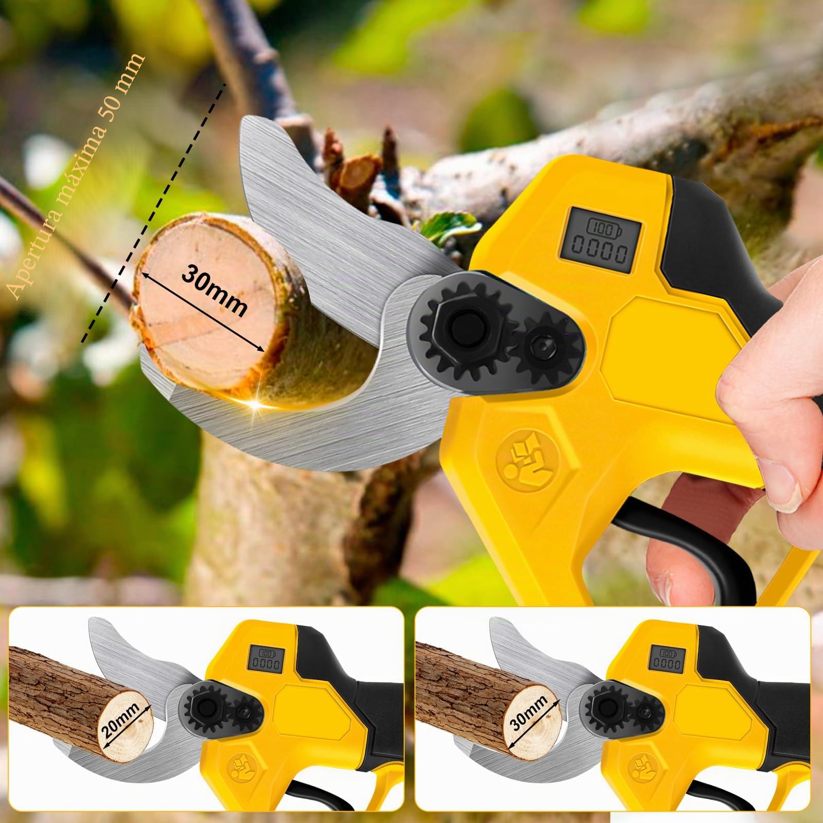Tijeras de Podar a Batería para Dewalt 20V (sin Batería) | Podadora Eléctrica sin Escobillas, 2 Velocidades, Pantalla Digital, Corte 30 mm, Piedra de Afilar y Cuchillas