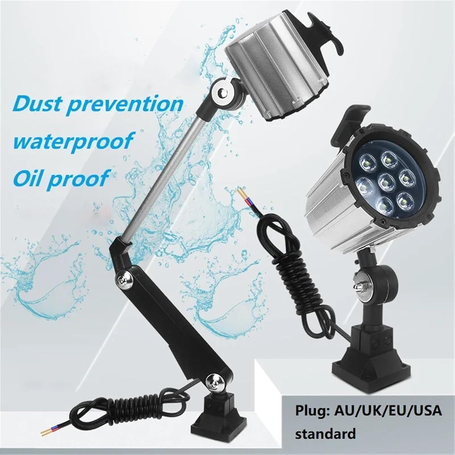 CNC Machine lamp Workshop Lathe Light Industrial lamp Waterproof Long Arm Oil dust-Proof Fixed Base 9W 110-220V Garage Lights(9W Short arm)
