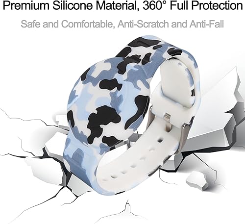 Miniatura 24 de Paquete de 4 pulseras impermeables AirTag para niños, pulsera impresa oculta para Apple AirTag, soporte de silicona AirTag para rastreador