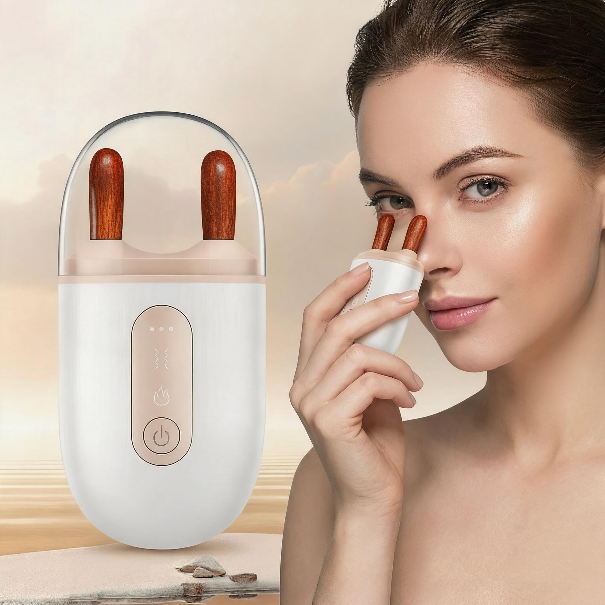 Massaggiatore elettrico naturale per occhi e naso, strumento di sollevamento del viso riscaldato a 3 livelli con temperatura regolabile da 45 a 55 ℃, Gua Sha manuale ergonomico per mascella a V