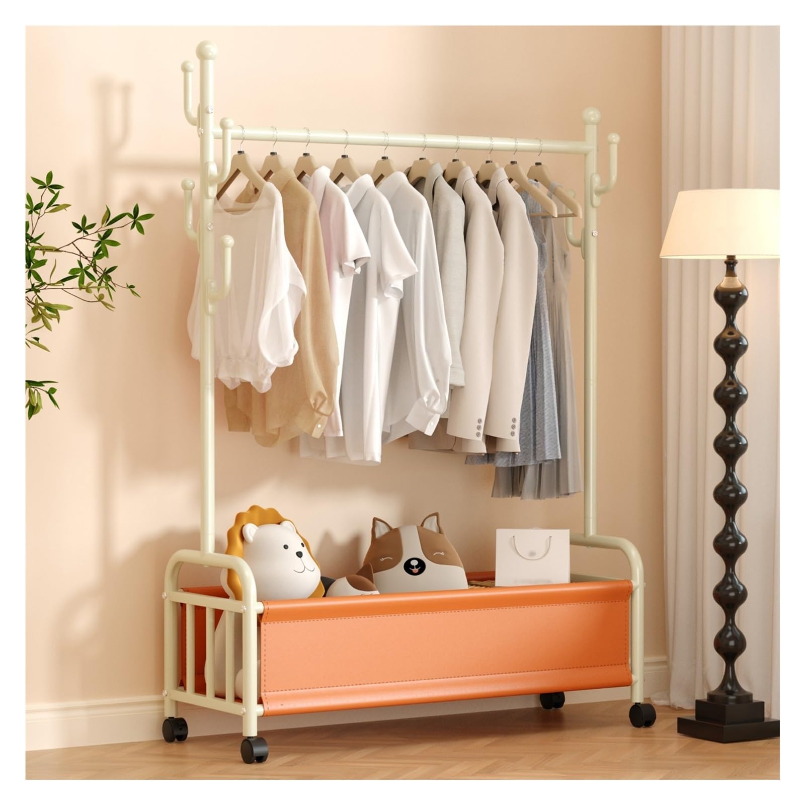 Appendiabiti con ruote, 1 barra porta abiti per uso domestico, supporto per scarpe, robusto supporto per armadio, 83 x 35 x 168 cm, ideale per l'organizzazione della camera da letto