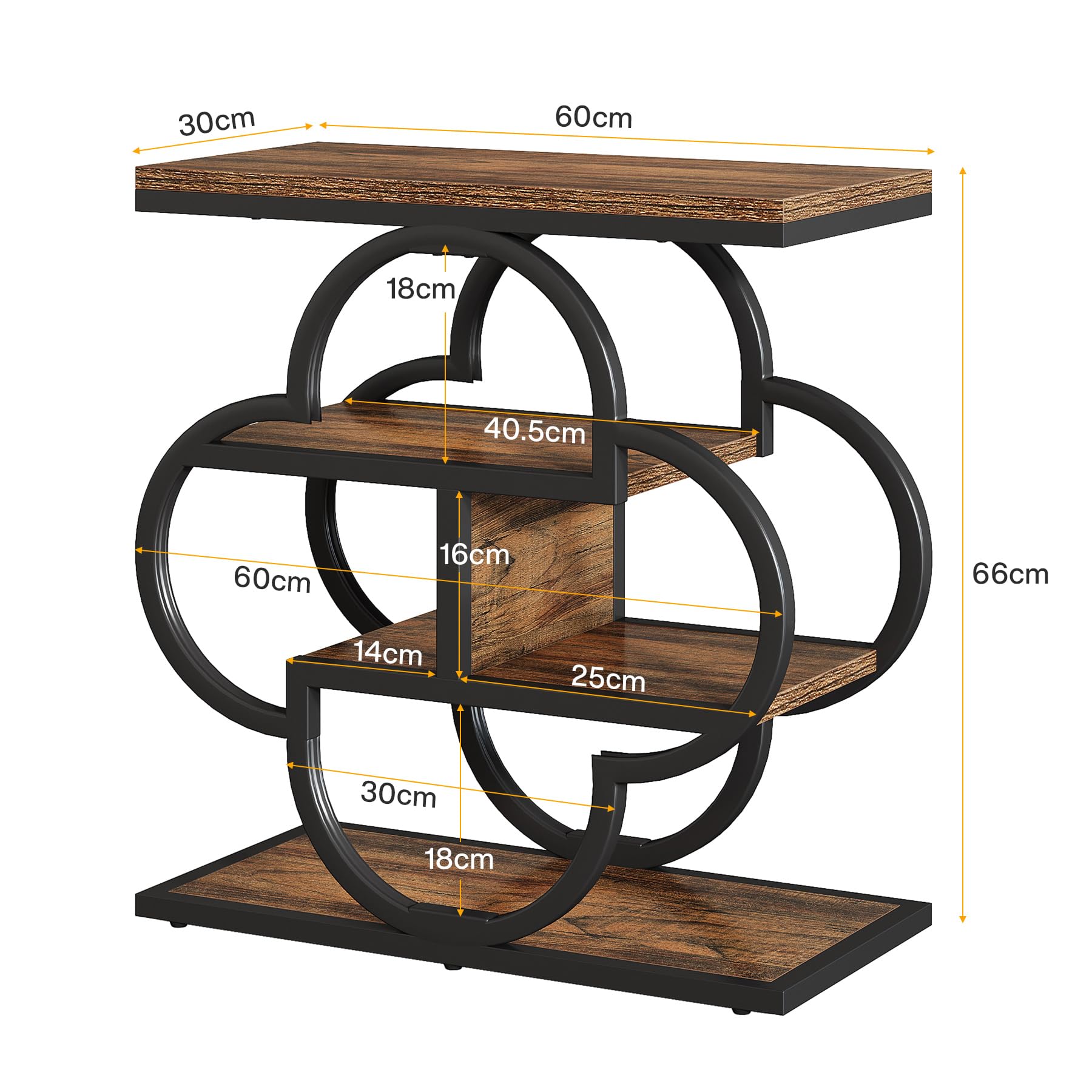 Tribesigns Table d'appoint étroite, Petite Table d'appoint en Bois à 4 Niveaux avec Cadre en métal incurvé, Table de Chevet Rustique avec étagères de Rangement pour Chambre et Salon
