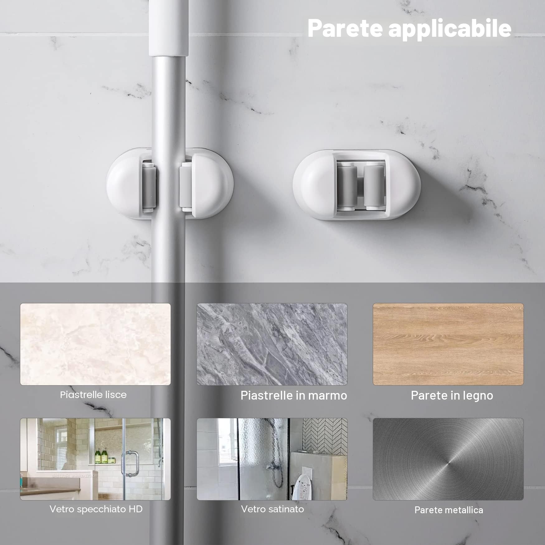 CORNERIA 3 Pz Portascope e Portaspazzole da Muro Adesivo, Supporto Parete per Scopa e Porta Utensili, Adatto Per Cucina, Garage, Giardino, Terrazza, Bagno