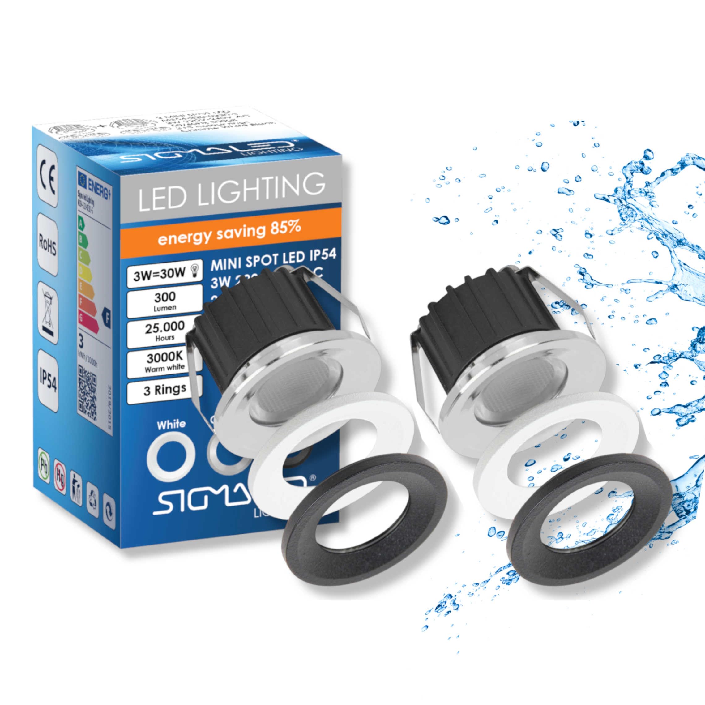 Sigmaled lighting - MINI SPOT LED 3W - DIMMERABILE - 300lumen - Luce FREDDA 6000K - Faretto da incasso TONDO - Precedente Classe A - Alimentato 220V/230V AC - PACK 2 SPOT (1 scatola da 2 spot