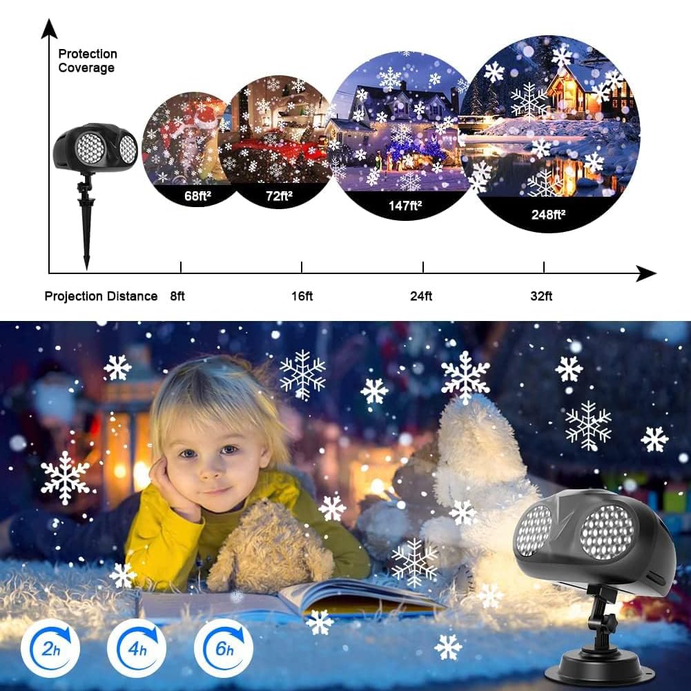 Luci per Proiettori Natalizi da Esterno, Evidenziazione Proiezione Dinamica di Fiocchi di Neve a LED, Luce di Paesaggio Nevicata Impermeabile con Timer di Controllo Remoto RF per Decorazioni
