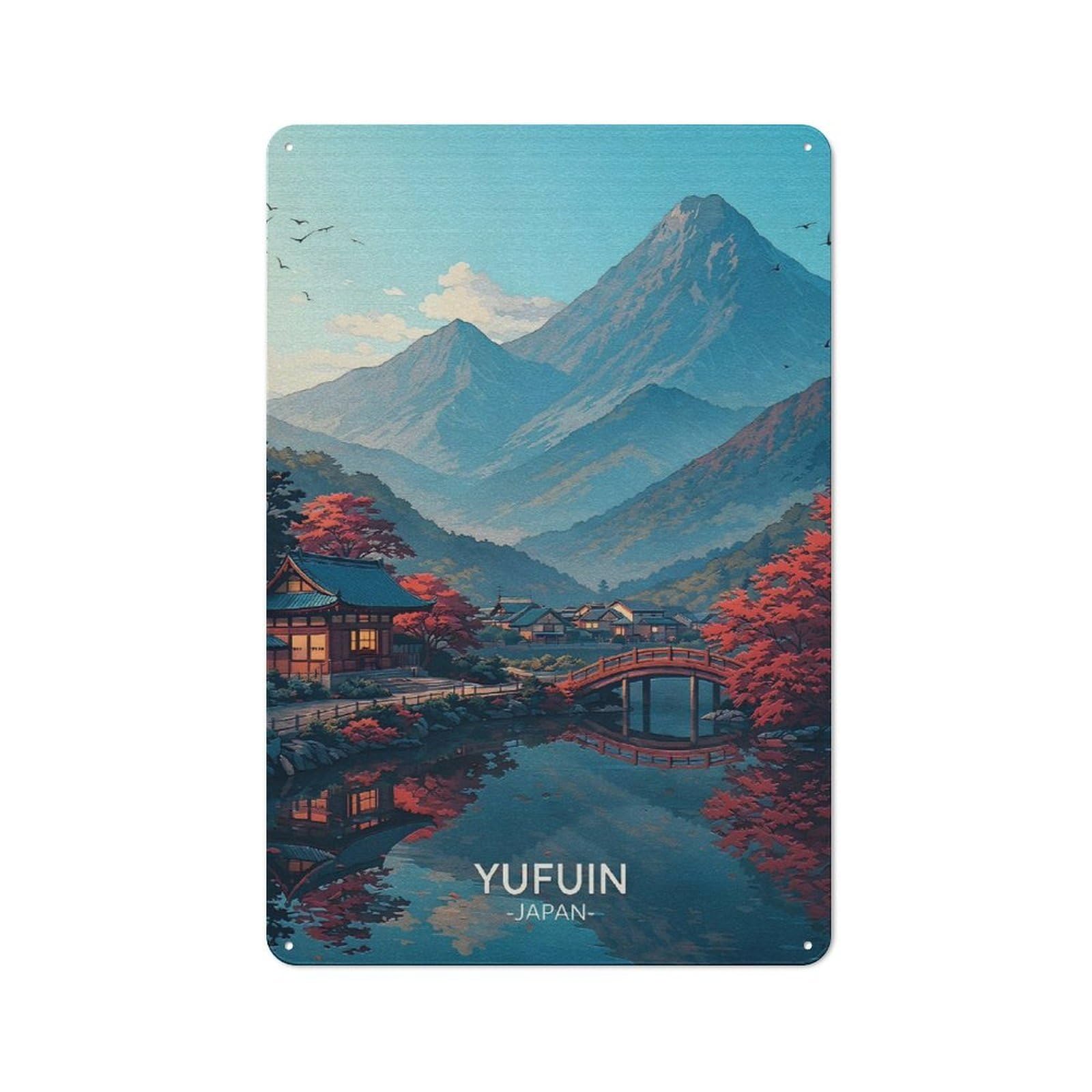 Junmoney Style-19 30X20cm Retro Metal Sign With Yufuin Japan Landscape For Living Room Or Hallway, For Living Room Decor Lovers Refreshing A Room In Autumn