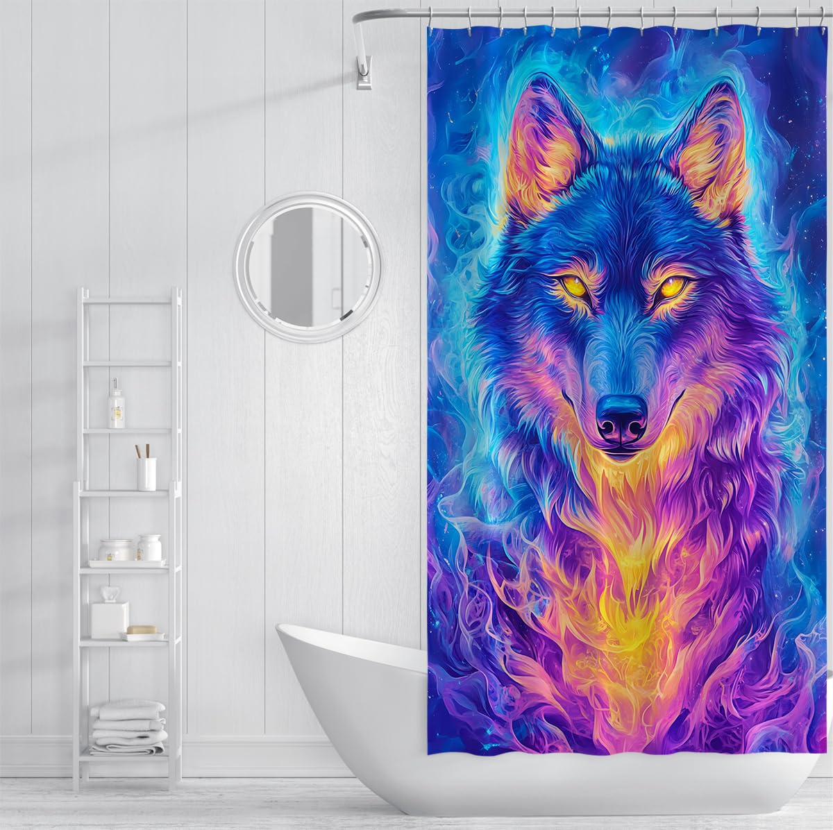Aurora-Wolf Duschvorhang mystische Badezimmerdeko 200 x 240 cm