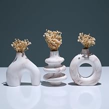 Concrete Floral Vase Set - Modern Circle Vases for Home Decor - Aesthetic Vases for Living Room Bedroom and Coffee Table - Minimalist Donut - Decorative Concrete (Scandinavian - Brown)