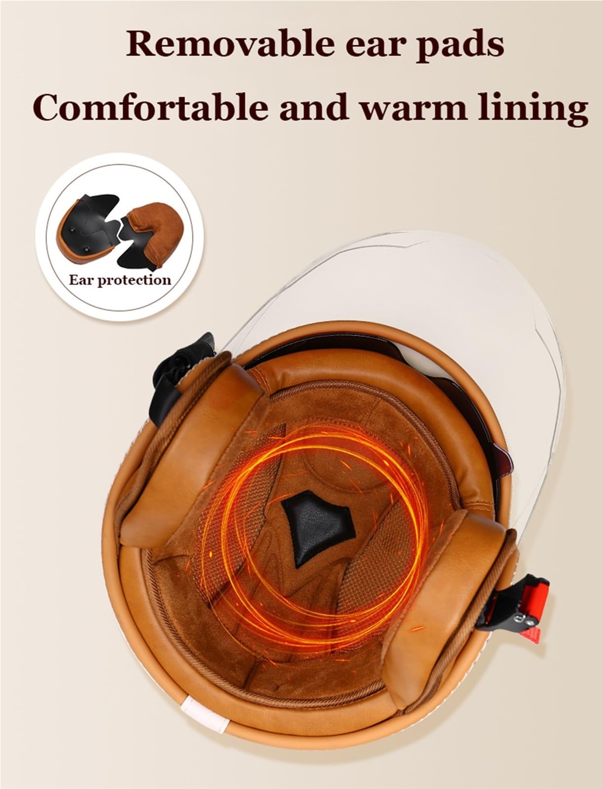 Classique Retro Casques Moto Jet ECEDOT Homologué Demi-Casque Jet,Casque en Cuir Vintage Casque Mobylette avec Double Visière, pour Scooter Racing Femmes Hommes(2,M(57-58CM))