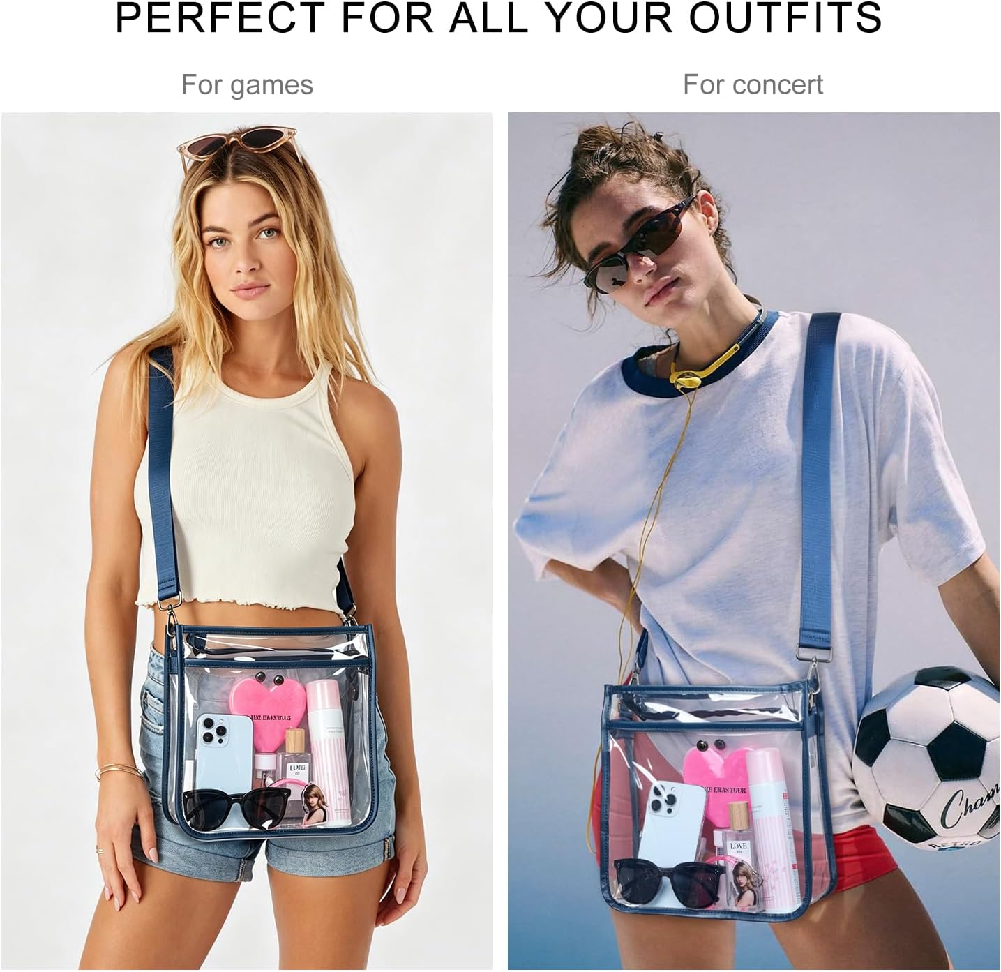 Bluome Clear Bag for Stadium Events 12x12x6, Clear Purses Stadium Bag Crossbody Purses for Concerts Football Games Travel