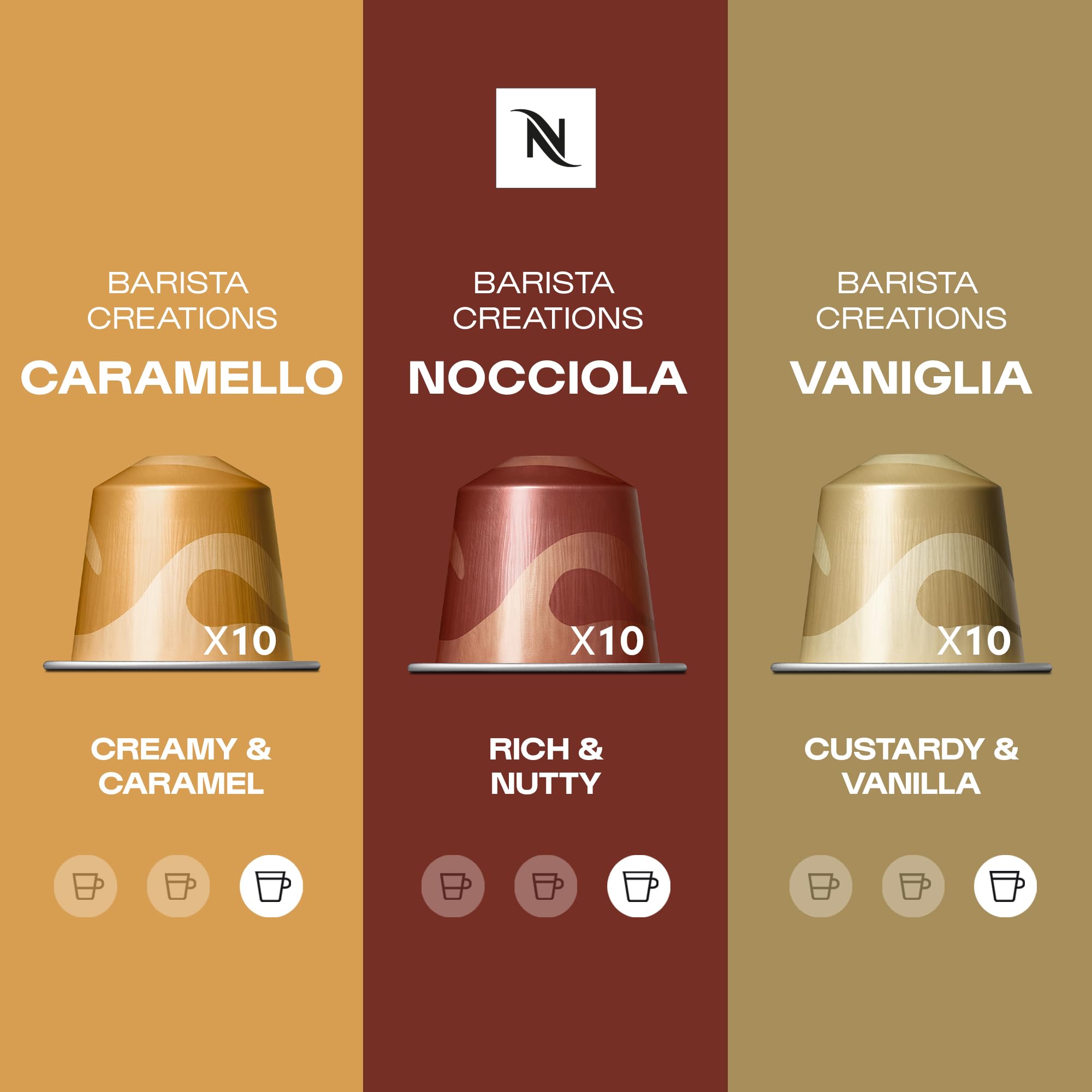 Nespresso Limitowana edycja 30 kapsułek, Vanilio, Caramelito, Ciocattino