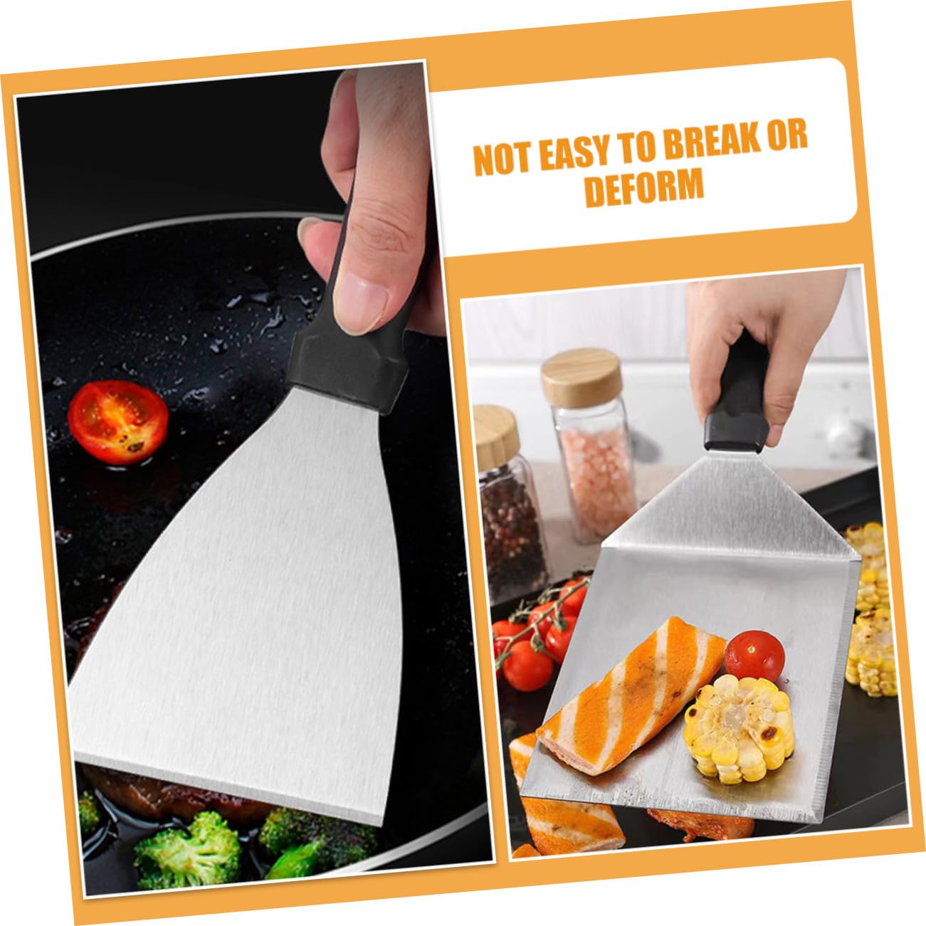 Set Utensili Barbecue in Acciaio Inox con Pressa per Carne | Impugnatura in Pp, Robusto e Non Facile da Deformare, per Cucina e Preparazione Burger
