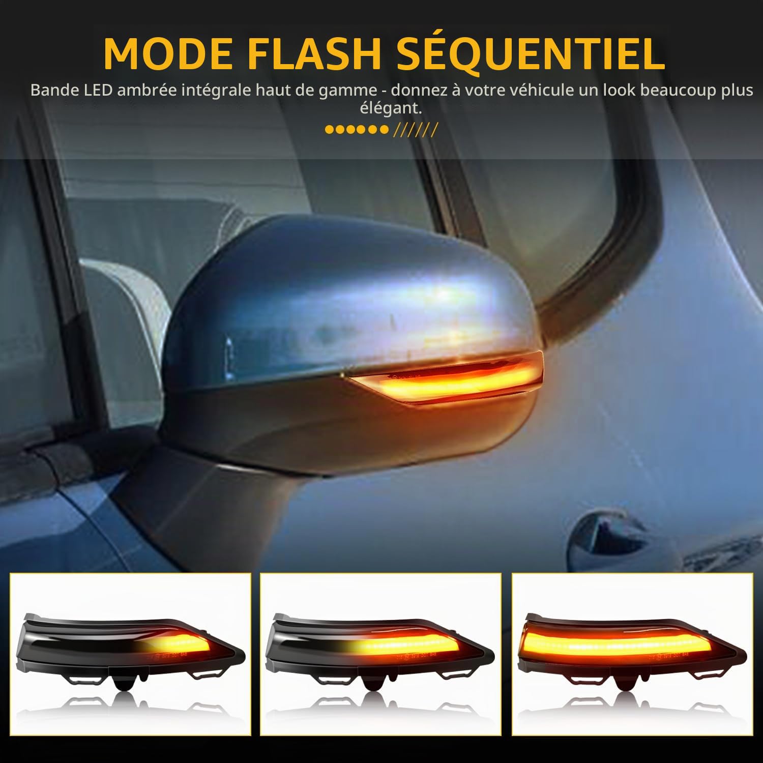 LED Dynamique Clignotant Séquentiel, Marqueur Latéral E8 Lampe témoin, 12V LED Jaune Ambré Brillant Compatible avec For-d Fiesta Mk8 2018 2019 2020 PUMA, 2 Pièces