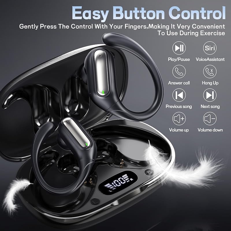 KangGlow Wireless Sports Earhook Earbuds, Sweatproof Secure-Fit Bluetooth 6.0 Headphones with Hi-Fi Stereo Sound, 80H Playtime, Easy Button Control for Running Workout Gym image 5