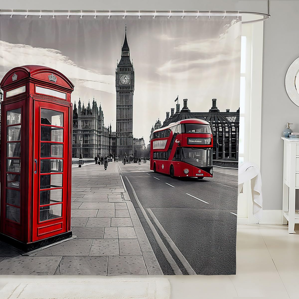 Famous Telephone Booth Bathroom Shower Curtain London Waterproof Kids Boys Girls The Big Ben Symbols Shower Curtain Accessories with Hooks UK Vintage Decor,72x78 Inches