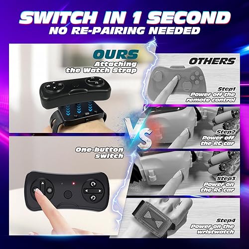 Miniatura 5 de Tecnock Auto de control remoto para niños y niñas, 2.4 GHz 4WD con detección de gestos RC Stunt Car Toys 360 giratorio doble cara controlado mano